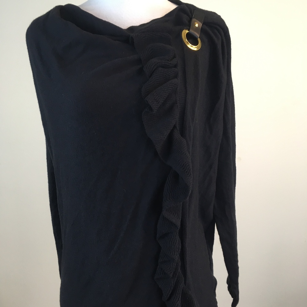 INC Black Cascade Ruffled Pullover Wrap Top Sz PM
